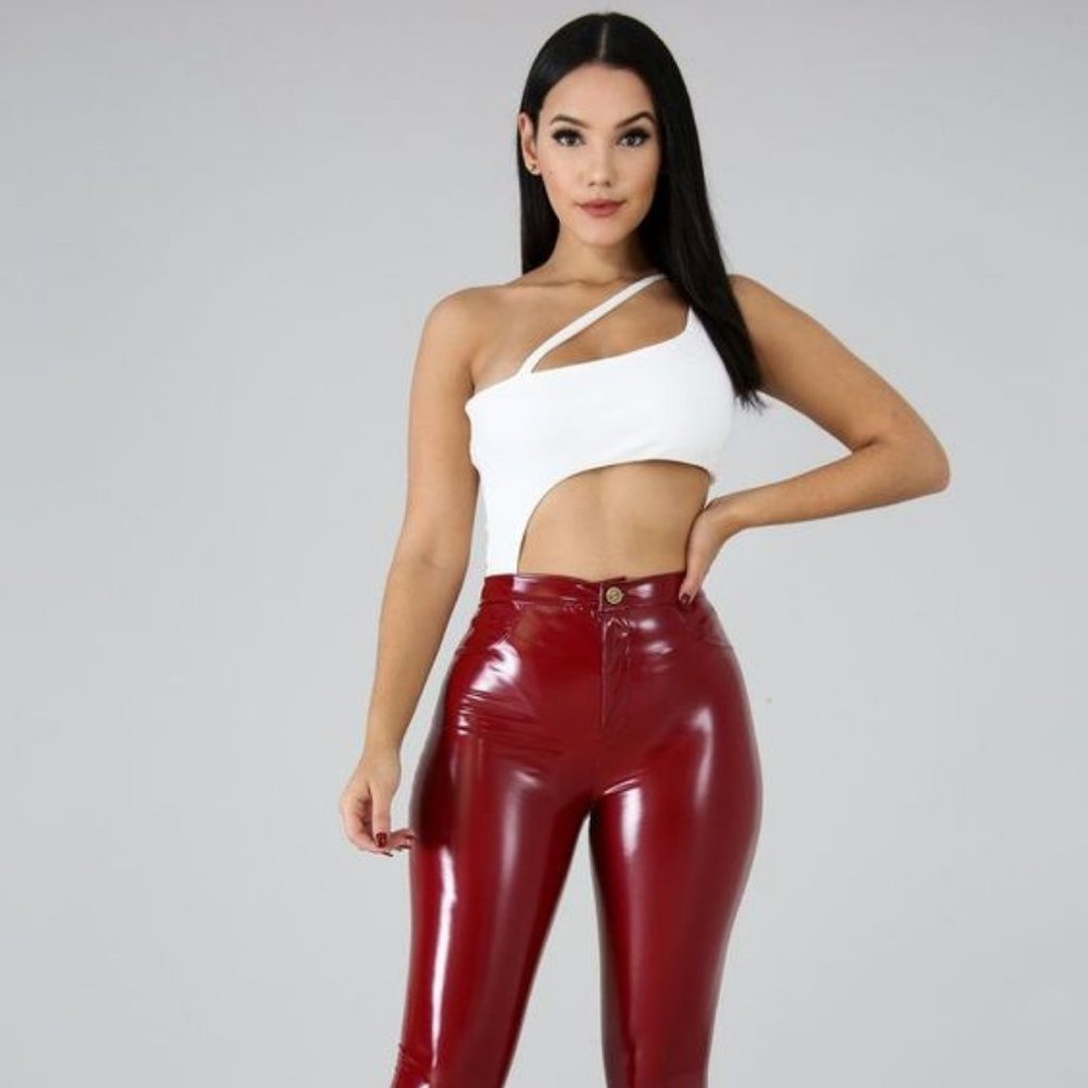 Brick Red Vinyl Button Front Pants